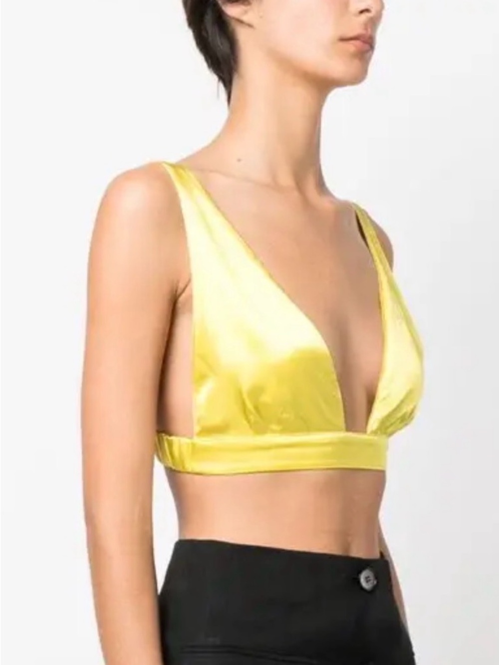 Forte_Forte Citron Yellow Satin Triangle Bralette Back Clasp Top NWT #2743